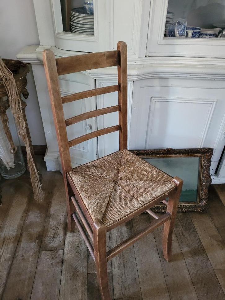 Antieke boeren stoel met biezen mat, Antiek en Kunst, Curiosa en Brocante, Ophalen