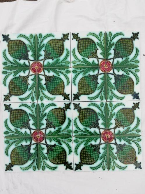 Unieke set van 16 art nouveau wandtegels 4 x vierpas, Antiek en Kunst, Antiek | Wandborden en Tegels, Ophalen