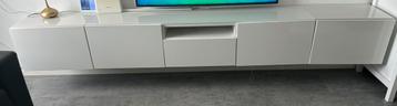 Ikea Besta tv meubel hoogglans wit met glasplaat - afbeelding 1