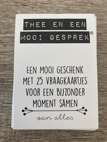 Thee en een mooi gesprek, vragenkaartjes beschikbaar voor biedingen