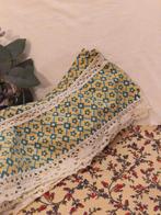 Vintage kastrand- katoen. "Geel/groen- kant"., Verzenden