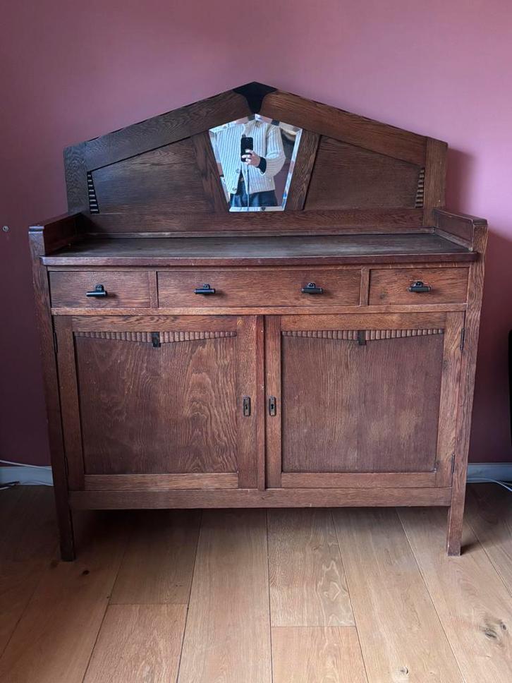 Art deco / amsterdamse school kast met spiegel, Huis en Inrichting, Kasten | Wandmeubels, Gebruikt, Minder dan 100 cm, Minder dan 150 cm