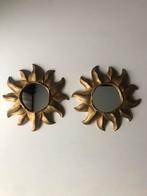 Set: 2 decoratieve retro goudkleurige zonnespiegeltjes, Minder dan 50 cm, Gebruikt, Ophalen of Verzenden, Minder dan 100 cm