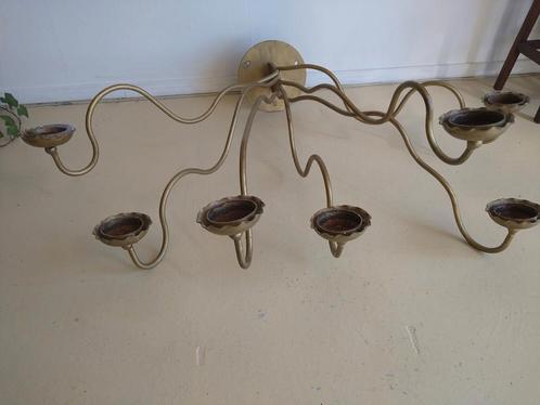 Grote zevenarmige goudkleurige wand kandelaar/menora, Huis en Inrichting, Woonaccessoires | Kandelaars en Kaarsen, 75 cm of meer