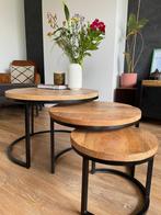 Bijzet tafels van mangohout 3-delig, Robuust, Minder dan 45 cm, Rond, Ophalen of Verzenden