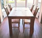 Teak houten Tafel 160cm met 4 teakhouten stoelen, Ophalen, 150 tot 200 cm, Teakhout, Zo goed als nieuw