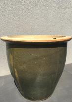 Oud Hollandse kwaliteit terracotta bloempotten glazuur groen, Tuin en Terras, Bloempotten, Ophalen of Verzenden, Gebruikt, Rond