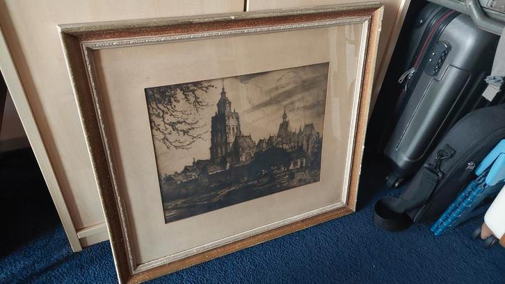 Ets Stadsgezicht Zutphen & Walburgiskerk - Jan Poortenaar, Antiek en Kunst, Kunst | Etsen en Gravures, Ophalen of Verzenden