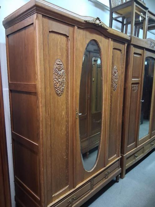 antiek eiken linnenkast kleerkast 2x spiegeldeur hang leg, Huis en Inrichting, Kasten | Kledingkasten, Zo goed als nieuw, 200 cm of meer