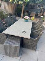 Natuursteen buitentafel met stoelen, Tuin en Terras, Ophalen, Overige materialen, Gebruikt, 8 zitplaatsen