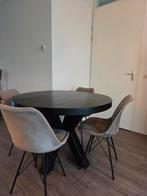 Ronde mangohouten eettafel + 4 velvet eetkamerstoelen, Huis en Inrichting, Tafels | Eettafels, Ophalen, Gebruikt, Rond, Vier personen