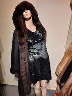 lange echt bont gevoerde bontjas dubbelzijdig capuchon M, Ophalen of Verzenden, Zo goed als nieuw, Maat 38/40 (M), Zwart