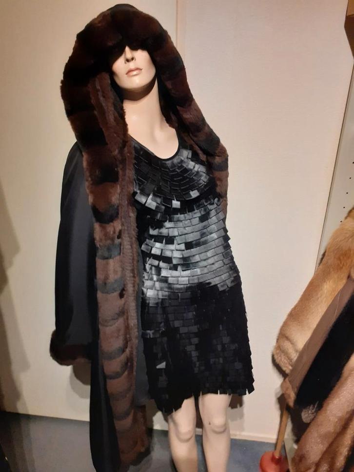 lange echt bont gevoerde bontjas dubbelzijdig capuchon M, Kleding | Dames, Jassen | Winter, Zo goed als nieuw, Maat 38/40 (M)