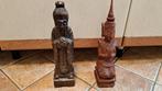 2 Bruine Houten Boeddha Beelden - 30cm, Antiek en Kunst, Ophalen of Verzenden