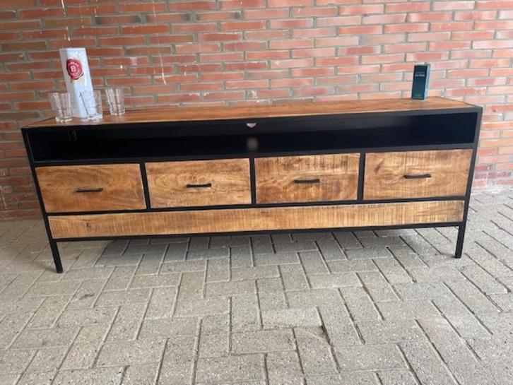 tv-meubel industrieel Mangohout/metaal 180 cm br., Huis en Inrichting, Kasten | Ladekasten, Nieuw, Minder dan 100 cm, 150 tot 200 cm