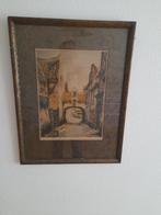 Oude stadsgezicht aquarel in lijst, Antiek en Kunst, Ophalen