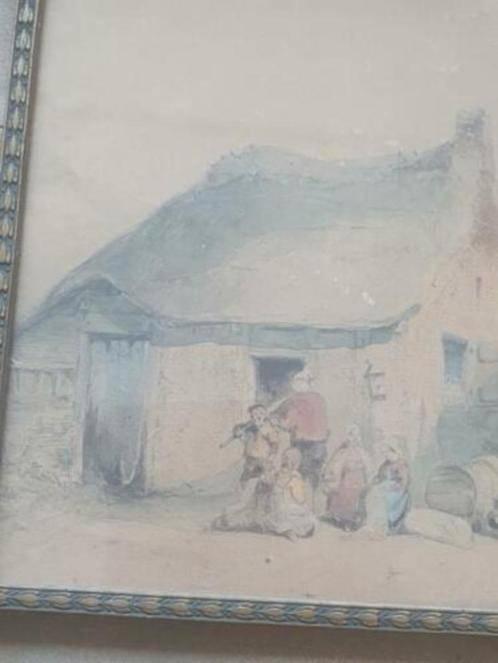 J G. Smits 1852 vissershuisje Scheveningen strand bomschuit., Antiek en Kunst, Kunst | Schilderijen | Klassiek, Ophalen