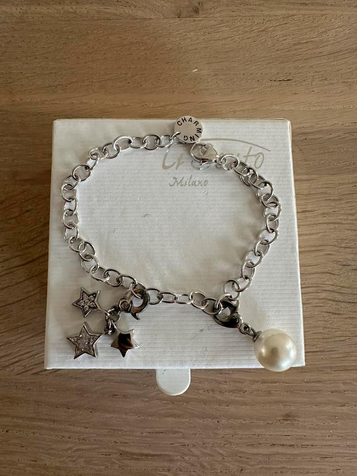 Ti Sento Milano zilveren armband met 2 bedels, Sieraden, Tassen en Uiterlijk, Armbanden, Zo goed als nieuw, Zilver, Met bedels of kralen