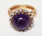 Ring 18kt Amethist Diamant., Sieraden, Tassen en Uiterlijk, Antieke sieraden, Ophalen, Goud, Ring, Met edelsteen