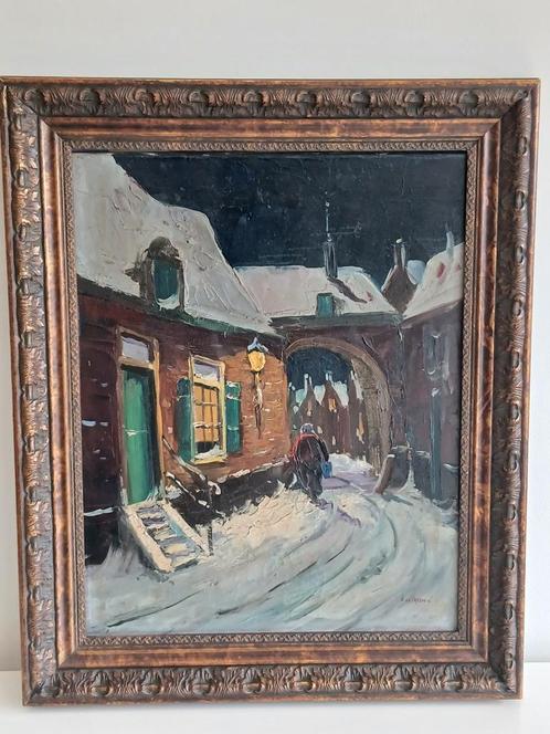 J. de Vreeden Winterlandschap olieverfschilderij op doek, Antiek en Kunst, Kunst | Schilderijen | Klassiek, Ophalen