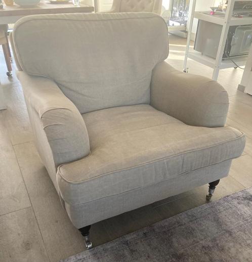 Fauteuil en hocker landelijke stijl, Huis en Inrichting, Fauteuils, Zo goed als nieuw, Stof, 75 tot 100 cm, Minder dan 75 cm, Ophalen