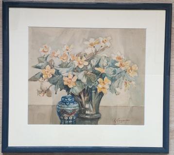 Gerard Wiegman (1875 -1964) - Bloemstilleven (aquarel) beschikbaar voor biedingen