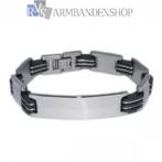 RVS schakel armband met rubber 21.5 cm heren sieraad, Verzenden, Nieuw, Zilver, Staal