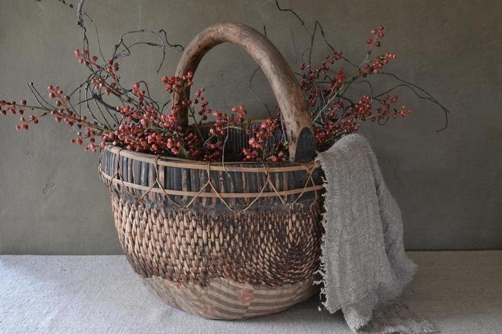 Oude Chinese plukmand rijstmand, Huis en Inrichting, Woonaccessoires | Schalen en Manden, Gebruikt, Schaal, Rond, Riet, Ophalen