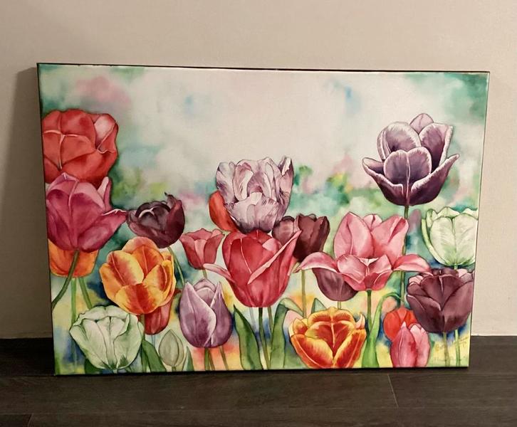 Schilderij op doek, tulpen, Antiek en Kunst, Kunst | Schilderijen | Modern, Ophalen