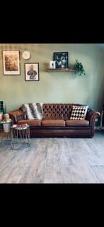 Leatherlook Chesterfield bruin 220cm, Huis en Inrichting, Banken | Bankstellen, Ophalen, Kunststof, Gebruikt, Driepersoons