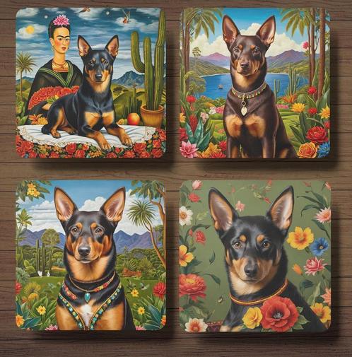 Kelpie Frida Kahlo onderzetters met houder, Huis en Inrichting, Woonaccessoires | Onderzetters, Nieuw, Glas of Kopje, Ophalen of Verzenden