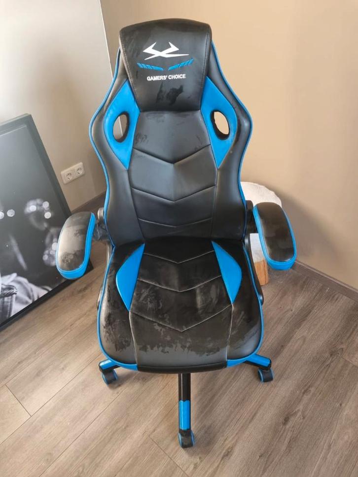gamestoel zwart/blauw (Gamers' Choice), Huis en Inrichting, Bureaustoelen, Zo goed als nieuw, Bureaustoel, Zwart, Ergonomisch