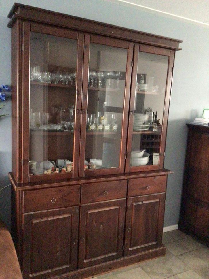 Vitrinekast en bergkast teak koloniaal in 1 koop, Huis en Inrichting, Kasten | Vitrinekasten, Gebruikt, 200 cm of meer, 100 tot 150 cm