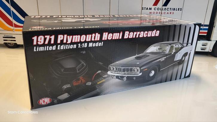 ACME Plymouth Hemi Barracuda Black - 1971, Hobby en Vrije tijd, Modelauto's | 1:18, Nieuw, Auto, Overige merken, Ophalen of Verzenden