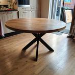 Nieuwe ronde mangohouten eettafel 130cm met zwarte spinpoot1, Ophalen, Rond, Nieuw, 100 tot 150 cm