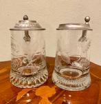 Vintage tinnen bierpul met deksel Kronenburg QM gravure, Ophalen of Verzenden, Gebruikt