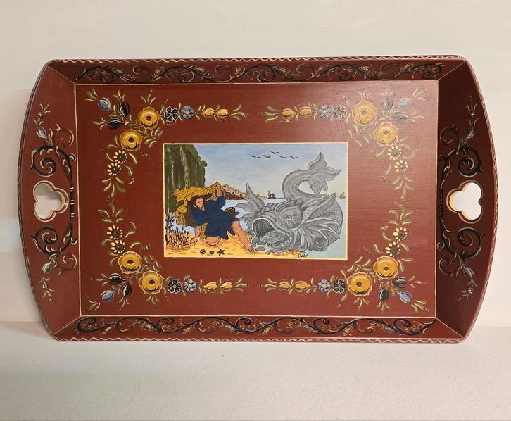 Authentieke Hindeloopen Dienblad, met Bijbel Prent, Antiek en Kunst, Antiek | Woonaccessoires, Ophalen of Verzenden