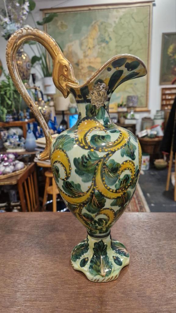 Henri Bequet Keramiek Kan - Groen & Geel, Antiek en Kunst, Antiek | Vazen, Ophalen of Verzenden