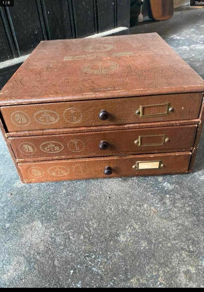 Oud Frans naaikistje met 3 laatjes, Antiek en Kunst, Curiosa en Brocante, Ophalen of Verzenden