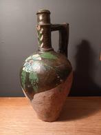 Antieke, aardewerk wijnkruik, authentiek beschilderd, Antiek en Kunst, Ophalen of Verzenden
