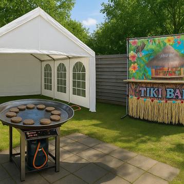 Grote Partytent, Koelkast, Barbecue en Cocktailbar te huur beschikbaar voor biedingen