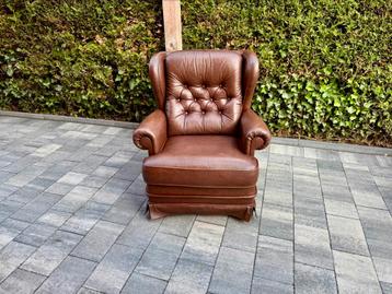 Zeer gave vintage bruin leren Chesterfield  fauteuil beschikbaar voor biedingen