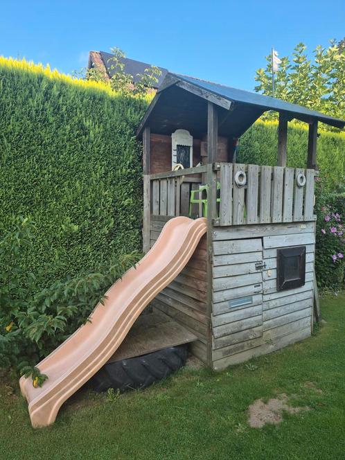 Speelhuisje met Glijbaan & Zandbak, Kinderen en Baby's, Speelgoed | Buiten | Speelhuisjes, Gebruikt, Hout, Ophalen