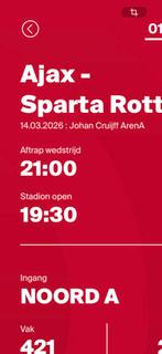 ajax sparta 2 kaarten naast  elkaar, Tickets en Kaartjes, Sport | Voetbal, Twee personen, Maart