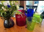 Gekleurde Designvazen , Leerdam , Fins, Rood, Groen, Kobalt, Ophalen of Verzenden, Minder dan 50 cm, Rood, Glas