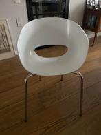 4 Eetkamerstoelen kuip in wit kunststof, poten chroom, Huis en Inrichting, Stoelen, Ophalen, Kunststof, Gebruikt, Wit