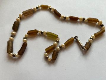 Antieke ketting Romeins glas zilver antieke wasparels beschikbaar voor biedingen