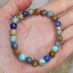 Herenarmband met aqua en blauwe Jaspis en picture Jaspis, Nieuw, Elastiek, Met edelsteen, Verzenden