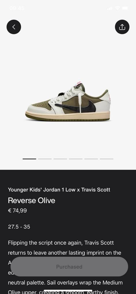 Air Jordan 1 Retro Low "Medium Olive" x Travis Scott 33//3, Kleding | Heren, Schoenen, Nieuw, Sneakers of Gympen, Wit, Ophalen of Verzenden