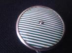 vintage celluloid rolmaat met groen-wit streepmotief, Ophalen of Verzenden